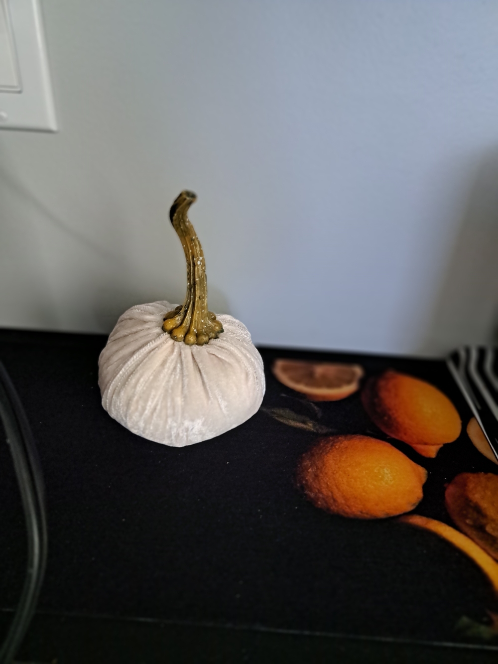 Velvet Decorative Pumpkin with Gold Stem